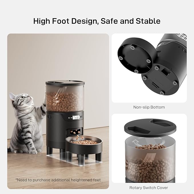 Automatic Cat Feeder: 3L Auto Food Dispenser with Timed Feeding| 6 Meal Programmable& 1-20 Portion Precise Control- Easy to Clean for Cat Indoor| Desiccant Keep Food Fresh with Staiess Bowl