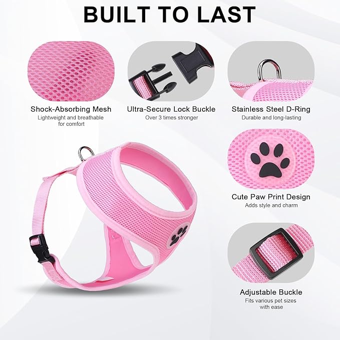 BINGPET No Pull Dog Harness,Soft Mesh Breathable All Weather Vest Harness,Safety Protection Design Durable Adjustable Step-in Easy Walk Dog Harness for Small Medium Large Dogs(LightPink,XL)