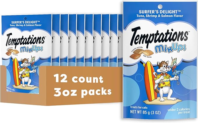 Temptations MixUps Surfer's Delight Flavor Crunchy and Soft Cat Treats, 3 oz. Pouch (Pack of 12)