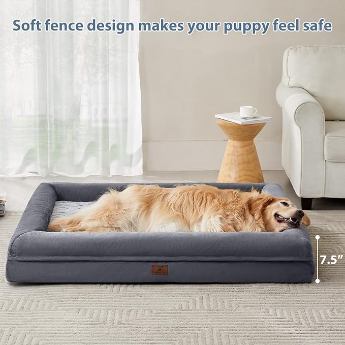 WNPETHOME XXL Extra Large Dog Bed, Washable Dog Couch with Removable Waterproof Cover, Orthopedic Large Pet Sofa Bed with Bolster Sides for Sleeping