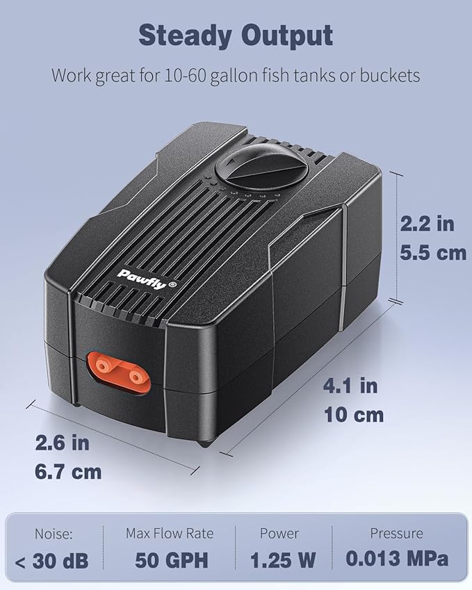 Pawfly Aquarium Air Pump Oxygen Pump for 10-200 Gallon Fish Tanks Buckets Dual Outlet Adjustable Ultra Quiet Aerator Pump with Accessories