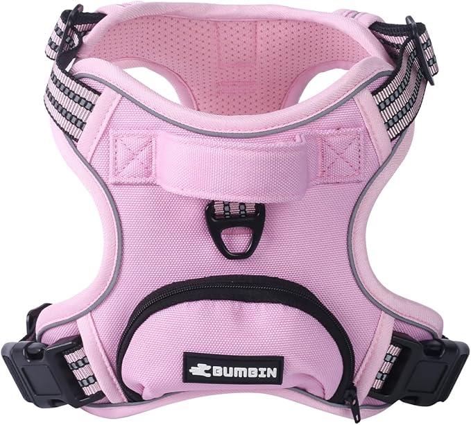 BUMBIN Dog Harness for Large Dogs, No Pull Adjustable No Choke Pet Vest with Dog Leash Fit Smart Reflective Pet Walking Harness for Training Easy Control Soft Handle Pink XL