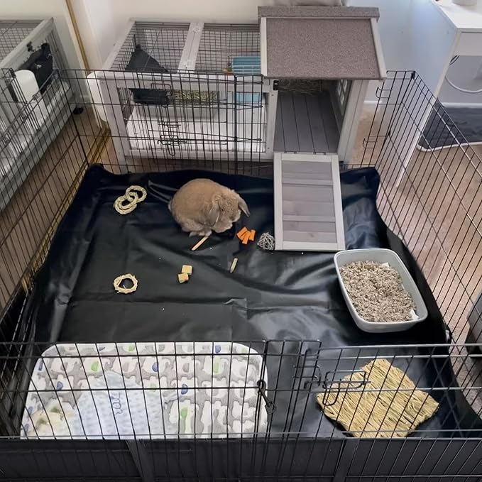 Aivituvin Rabbit Hutch Indoor Bunny Cage Outdoor Bunny House with Wire Floor Leakproof Plastic Tray