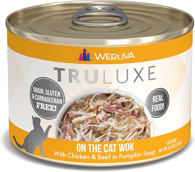 Weruva TruLuxe Cat Food, On The Cat Wok with Chicken Breast & Beef in Pumpkin Soup, 6oz Can (Pack of 24)