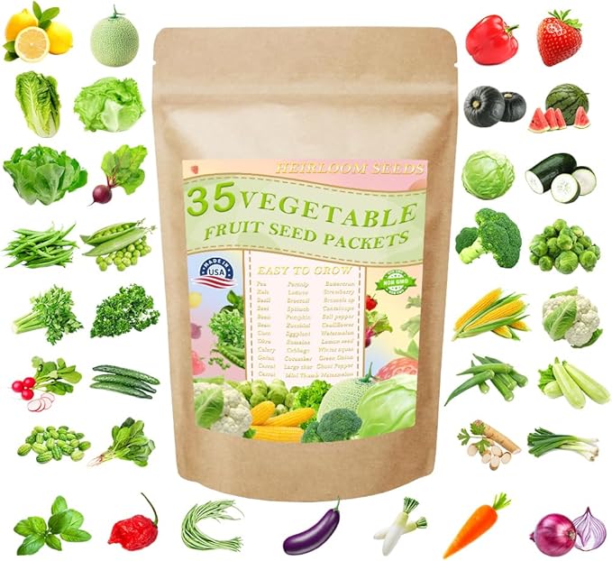 Vegetable Seeds Kit Fruit Seeds for Planting Non-GMO and Heirloom 35 Varieties Seeds for Planting Vegetables 10 Plant Markers