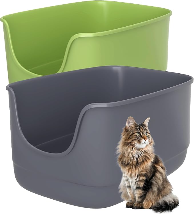 Gefryco Jumbo Cat Litter Box with High Sides, Extra Large for Muti Cats Open Big Cat Litter Box Anti-Splashing, High Wall Litter Tray for Indoor Medium and Large Cats(2Pack)