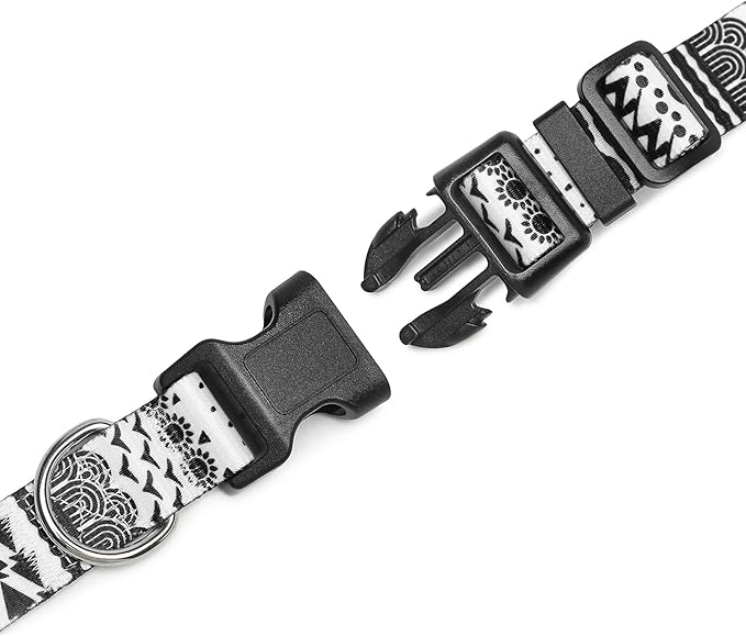 Mercano Adjustable Dog Collar - Special Design Patterns, Soft Nylon Comfortable Durable Pet Collar for Small Medium Large Dogs (M, Black White B)