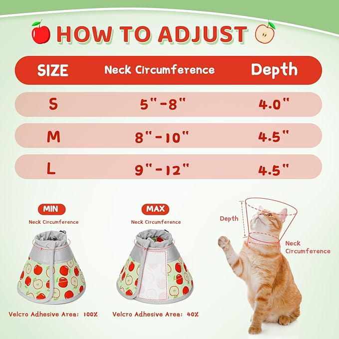 Cat Cone Collar Soft to Stop Licking, Adjustable, Foldable Lightweight Kitten Cones After Surgery Recovery for Cats & Kittens, Cat Cone Alternative (AppleRed, S)