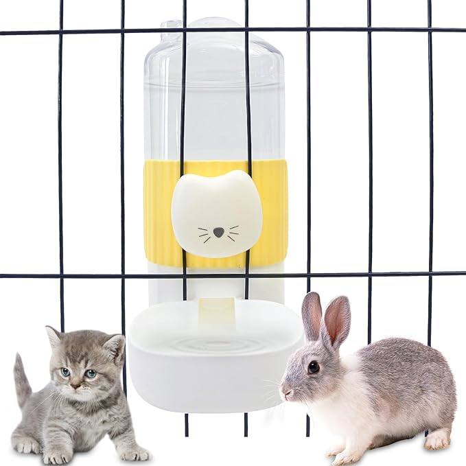 Rabbit Water Bottle, 800ml/28oz Hanging Automatic Water Dispenser for Cage, Ferret Bunny Guinea Pig Water Bowl,Suitable for Small Animal (Yellow, 800 ml/28 oz)