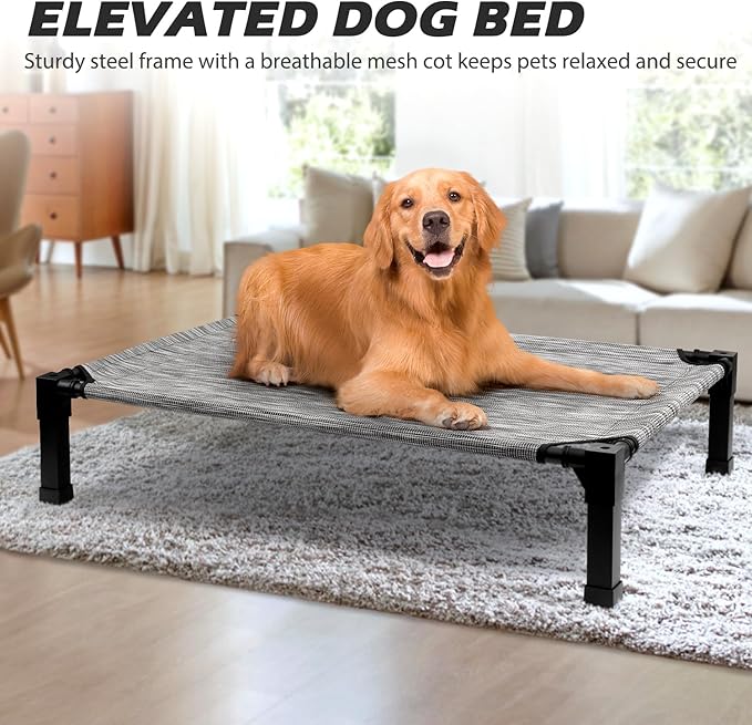 Heeyoo Elevated Dog Bed, Cooling Raised Pet Cot with Chew Proof Washable Breathable Mesh and Metal Frame, Portable Dog Cot Bed with No-Slip Feet for Outdoor or Indoor Use