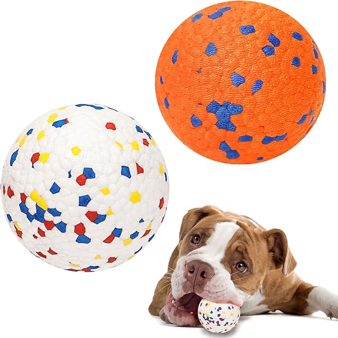 Dog Balls for Aggressive Chewers, Indestructible Bouncy Floating Balls for Training Dog Catch and Fetch, Sturdy Solid Tennis Ball Toys for Large Medium Small Dogs - 2.75in - Orang&White - 2pcs