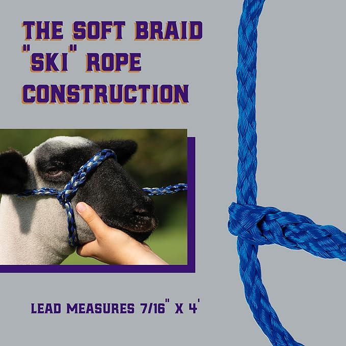 Weaver Livestock Poly Rope Sheep Halter, Modern Style Braid Sheep and Goat Rope Halter, Adjustable Lamb Halter Lead, Livestock Sheep Showing Supplies