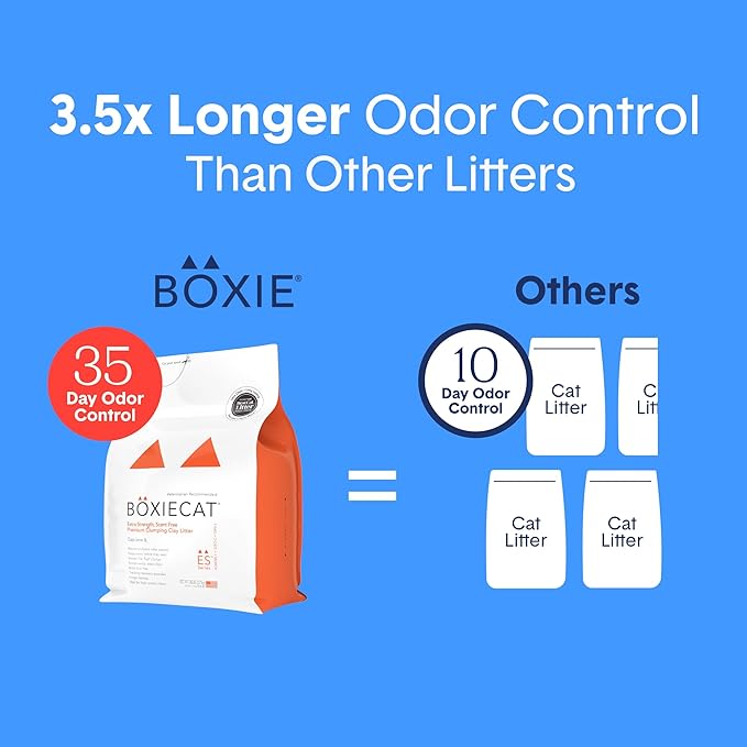 Boxie® Extra Strength 35 Day Odour Control Clumping Clay Cat & Kitty Litter 40lb, 99.9% Dust-Free, Probiotic Formula, Long-Lasting, Veterinarian Approved, Easy Scooping for Multi-Cat Homes