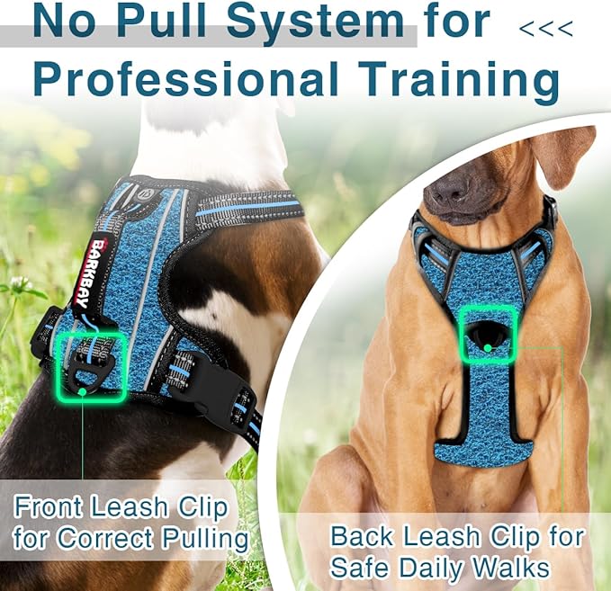 BARKBAY Dog Harness No Pull with ID Tag Pocket - Heavy Duty, Reflective, Easy Control for Large Dogs(Blue/Black,XL)