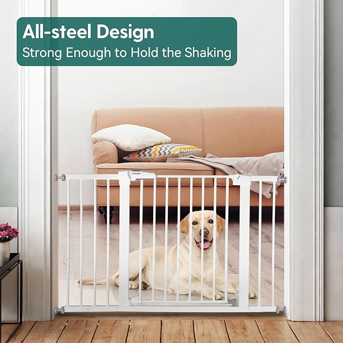 Babelio Baby Gate, 29-48 Inch Auto Close Pet Gate, Easy Install Pressure-Mounted Safety Gate, Extra Wide Pet Gate for Stairs and Doorways, 2 Pack White