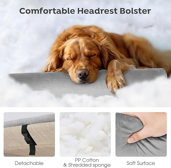 Veehoo Medium Elevated Dog Bed, Outdoor Raised Dog Cot Hammock Bed with One-Sided Removable Headrest Bolster, Cooling Breathable Washable Teslin Mesh, Off Ground, Anti-Slip, M, CWC2204BCP