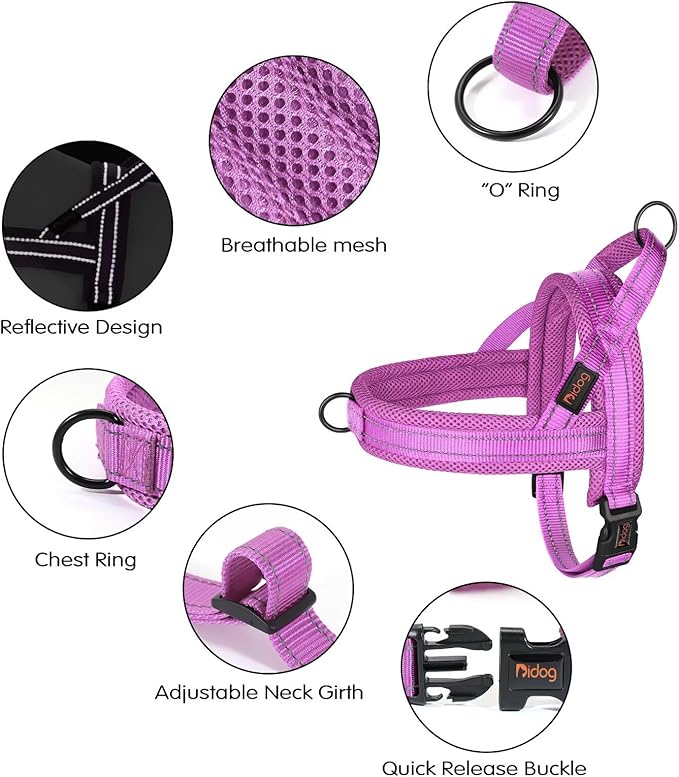 Didog No Pull Dog Harness with Soft Mesh Padded,Reflective & Quick Fit Light Weight Dog Strap Vest Harness,Easy for Walking Training (M:Chest 21-26", Purple)