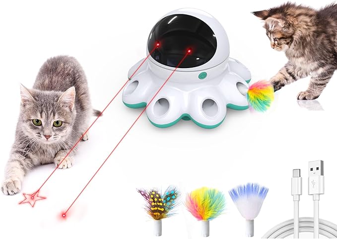 ORSDA Cat Laser Toy, 2-in-1 Interactive Automatic Motion Activated Moving 8 Holes Whack A Mole Feather, USB Rechargeable Electronic Smart Sensor Kitten Toys for Indoor Exercise