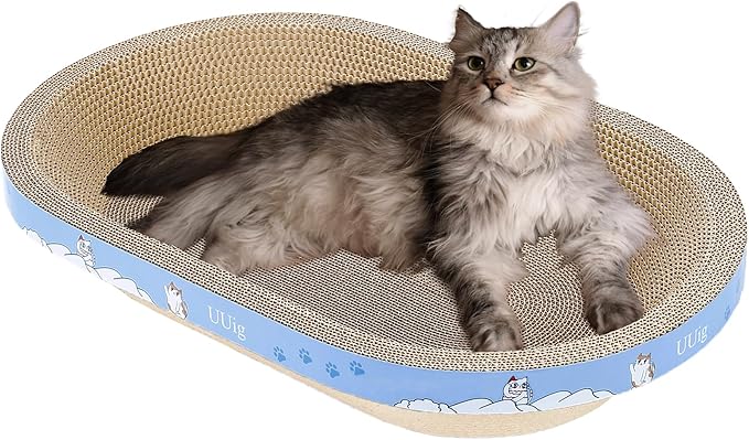 Cat Scratcher, 23.6x14.9 inches Cardboard Cat Scratchers for Indoor Cats, Large Cat Scratching Board, Oval Cat Scratch Pad Bed with Catnip
