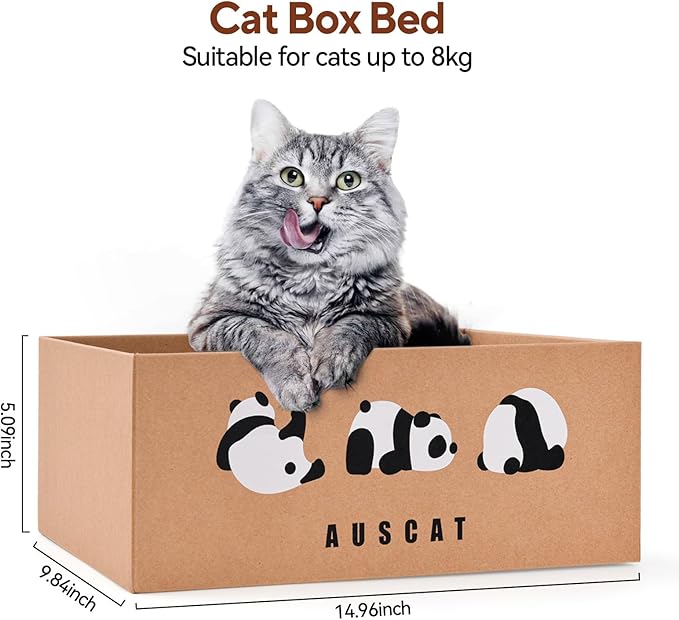 AUSCAT Cardboard Cat Wall Scratcher, 7 cat Scratching Boards with Box, Wall Mounted Cat Scratching Pads for Indoor Cats, Furniture Protector, 14.5" x 9.3", Panda Pattern
