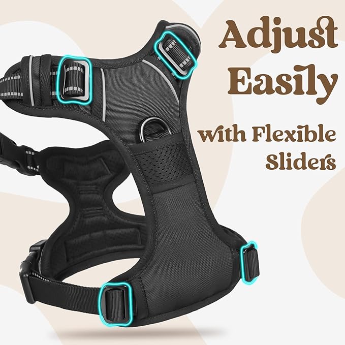 rabbitgoo Dog Harness for Large, No Pull Pet Harness with 3 Buckles, Adjustable Soft Padded Vest with Control Handle, Walking Reflective Pet Vest for Extra Large Dogs, Black, XL