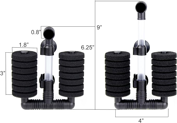 AQUANEAT 1 Pack Double Bio Sponge Filter, for Fry, Betta, Shrimp, Nano, Aquarium Fish Tank (Small up to 20Gal)