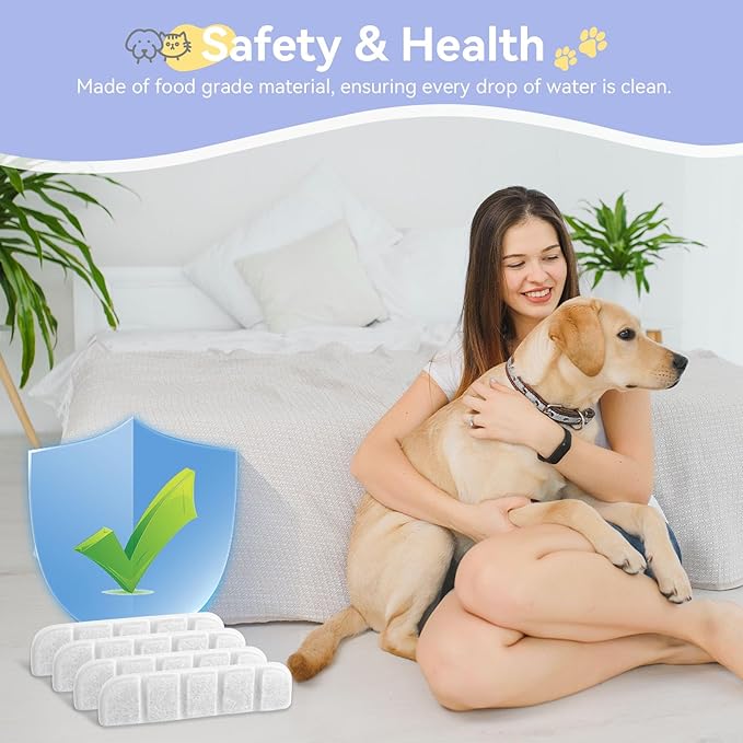 12 Pack Replacement Filter for SIBAYS & Kastty 355oz / 2.8Gal / 10.5L Large Dog Water Fountain, Coconut Shell Activated Carbon Pet Water Fountain Filters with 12 Pack Sponges
