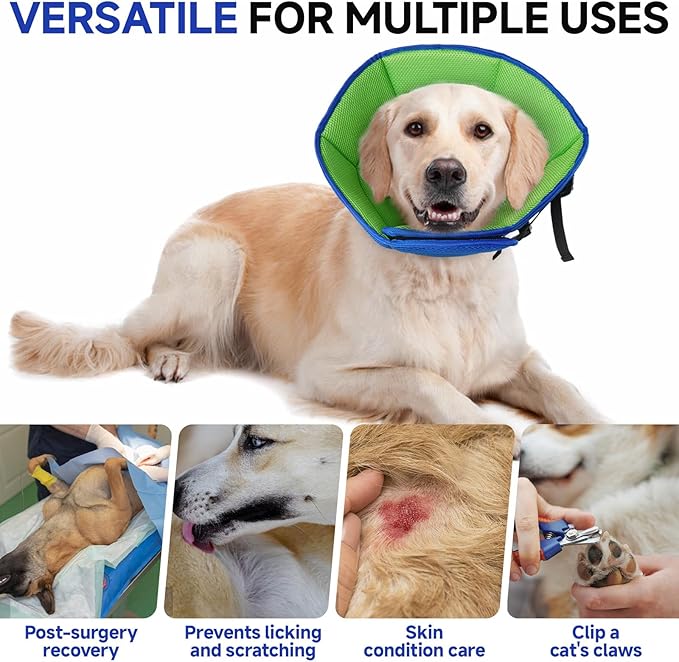 Dog Cone Collar S, Soft Cones for Large Medium Small Dogs,Adjustable Dog Cone Alternative to Stop Licking, Comfy Elizabethan Collar for After Surgery Wound Healing & Hot Spots Blue
