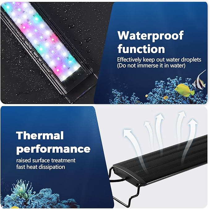 Tatub 19W LED Aquarium Light for 30"-36" Fish Tank, Full Spectrum Fish Tank Light with White Blue Red Green LEDs, 10 Levels of Brightness，Timer Auto On/Off