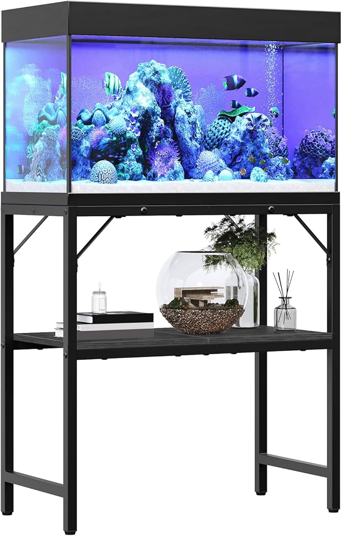 20 Gallon Fish Tank Stand, Aquarium Stand with 2-Tier Storage Shelves, Heavy Duty Breeder Turtle Terrarium Stand Rack for Home Office, 24.0" L x 11.8" W x 24.4" H, Black FTBK2001
