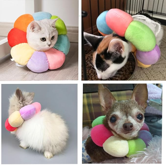 Rabbit Cat Cone Collar Soft,Adjustable Cat Recovery Wound Healing Accessory,Cats Cones to Stop Licking,for Chinchilla,Guinea Pigs,Bunny,Kitten Donuts Collar After Surgery(Small)