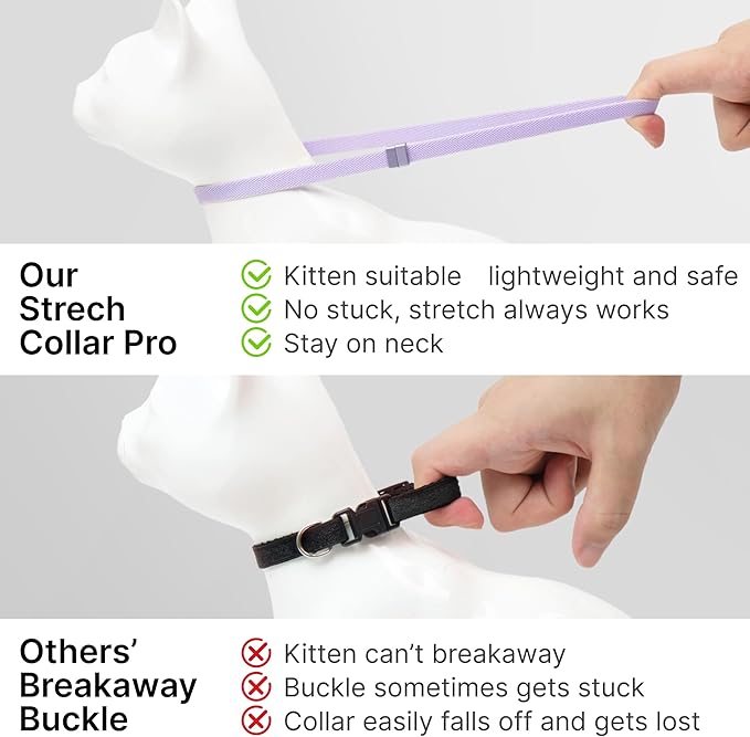Safety Cat Collar Pro and Tag Set - U.S. IDA Gold Award, Elastic Release Cat Collar Charm Tag, Non Breakaway Cat Collar Adjustable with Charm for Kitten Small Large Cats (Midnight Black, S)