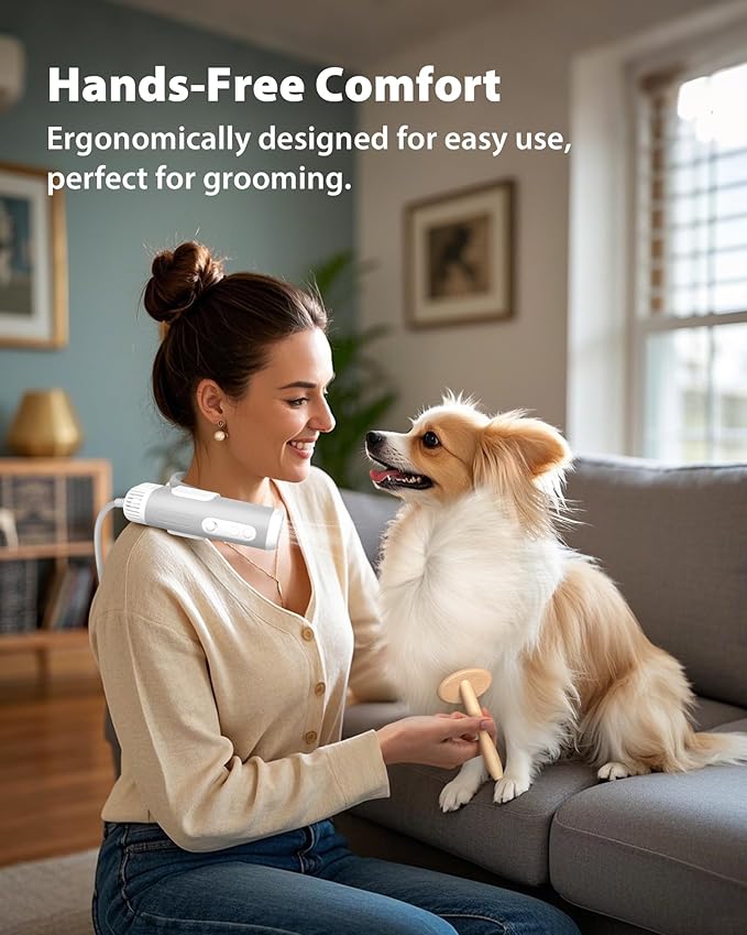 L&W BROS. Hands-Free Dog Dryer – Powerful & Professional Pet Blow Dryer for Small & Medium Dogs & Cats, Adjustable Airflow, Easy Storage, Negative Ion Technology (Gray)