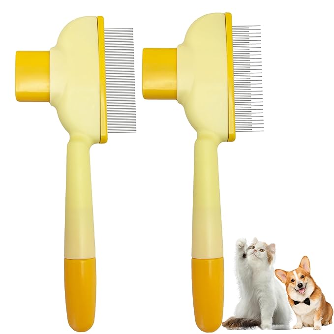 Flea Comb for Dogs and Cats with Release Button Fine Tooth Dog Comb for Grooming Massaging and Cleaning Remove Fleas Eggs Pet Hair Removal for Short and Long Hair 2 Pack