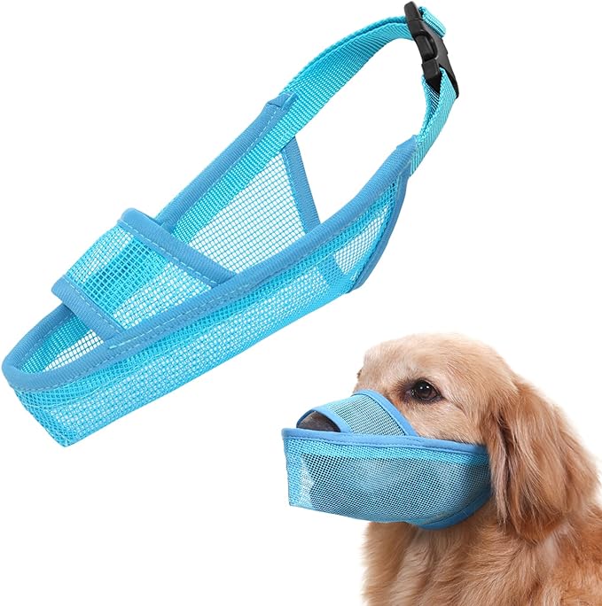 Crazy Felix Nylon Dog Muzzle for Small Medium Large Dogs Dachshund Beagle Poodle Labrador, Air Mesh Breathable and Drinkable Pet Mouth Guard for Anti-Biting Chewing Scavenging(M, Blue)