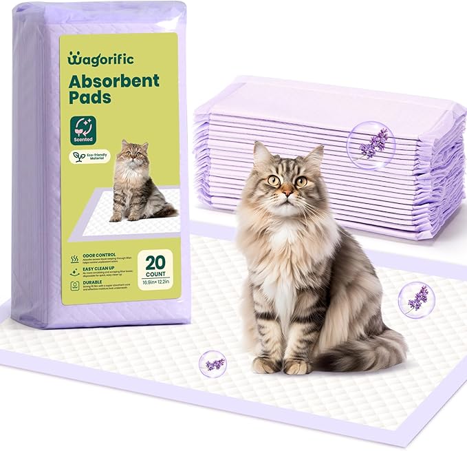Cat Pads Refills for Tidy Cats Breeze Litter System - Super Absorbent 6-Layer Pads for Odor Control, Lavender Scented - 16.9" x 11.4" - Pack of 20 Litter Box Replacement Pads