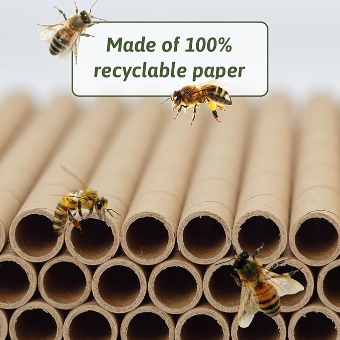 200pcs Cardboard Bee House Nesting Tubes - 6" Long X 5/16" Diameter Tube for Mason Solitary Bees - for Filling Insect Hotels and Bug Houses