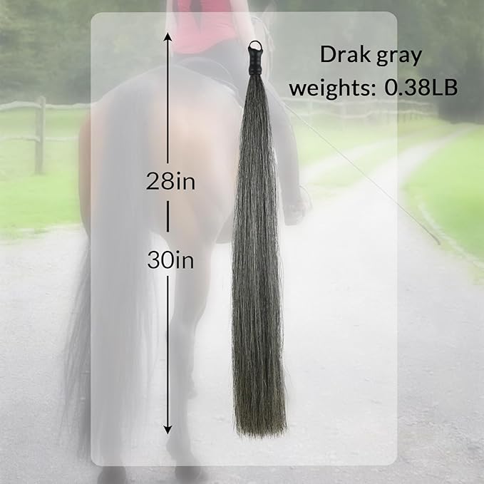 Horse Tail Extension with Braided Horsehair Loop, Blunt Cut Bottom, 3/8 lb, 28-30 inches (dark gray)