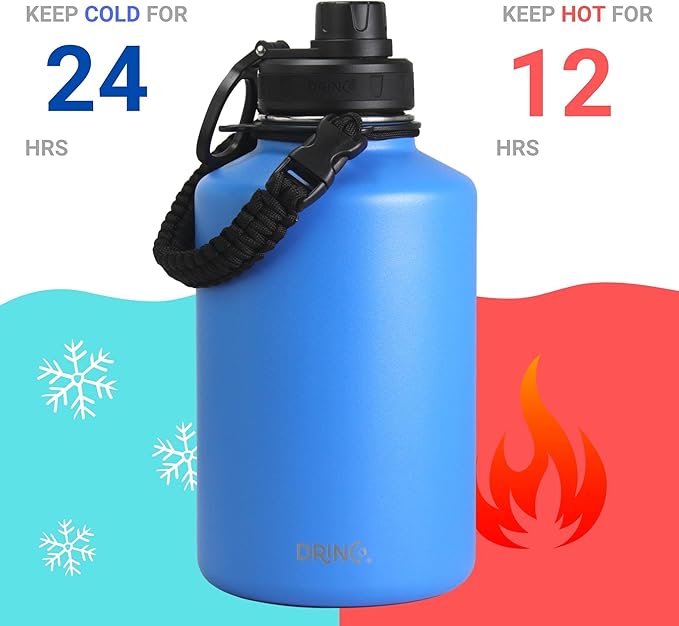 Drinco Stainless Steel Water Bottle Spout Lid Vacuum Insulated Double Wall Water Bottle Wide Mouth (64oz 40oz 32oz 22oz 18oz 14oz) Leak Proof Keep Cold Sport Camping Hiking (64 oz, 64oz Royal Blue)