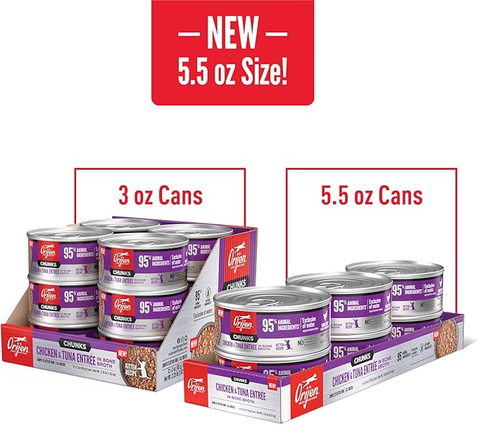 ORIJEN Chunks & Shreds Wet Cat Food Chicken and Tuna Kitten Entrée 3oz Cans (12 Count)