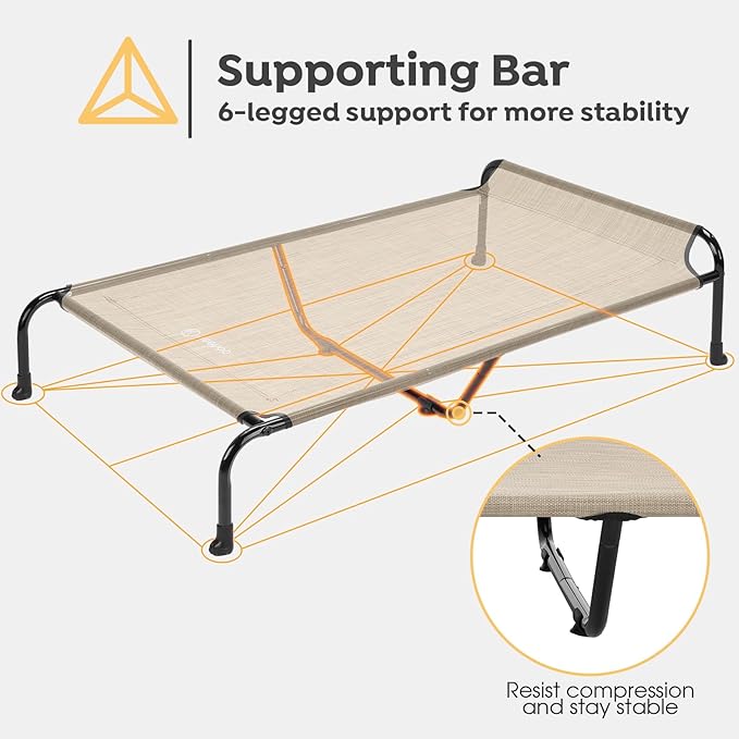 Veehoo Original Elevated Dog Bed - Outdoor Raised Dog Cot, One-Sided Raised Headboard Cooling Pet Bed, Non-Slip & Breathable, XXL, CWC2417A