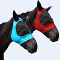 2 Piece Horse Fly Mask with Ears, Comfortable Fit Stretch Fabric Big Eye Space Soft Breathable with UV Protection for Full Horses (Red-Blue)