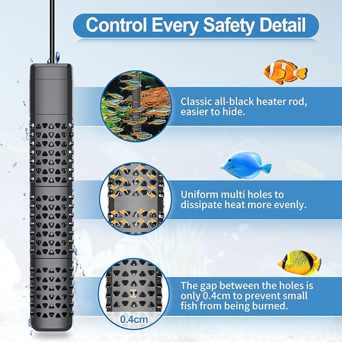 HiTauing Aquarium Heater, Upgraded 200W Fish Tank Heater with Intelligent Leaving Water Automatically Stop Heating and Advanced Temperature Control System, Suitable for Saltwater and Freshwater