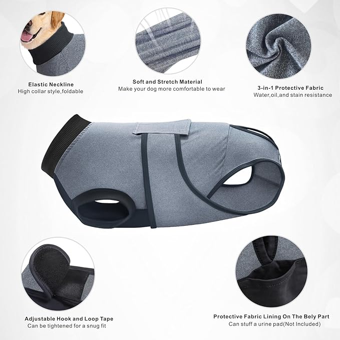 Idepet Dog Recovery Suit Female,Dogs Onesie Suit Surgery Male Breathable Pet Bodysuit for Spay Neuter E-Collar & Cone Alternative Surgical Suit Puppy Abdominal Anti Licking Wounds Shirt (Gray, L)
