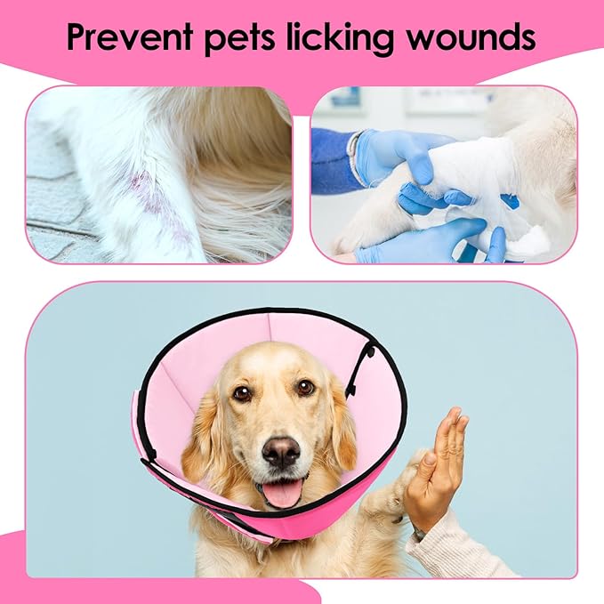 Large Dog Soft Cone Recovery Collar, Comfortable Dog Head Cone Collar for Large Dogs, Pet Surgery Cone Soft Neck Protector, Pink L