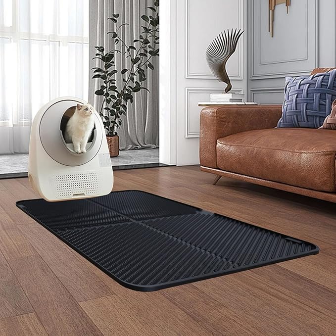 Silicone Cat Litter Mat, Scratch-Resistant Litter Trapping Mat, Waterproof & Non-Slip Litter Box Mat, Highly Effective for Collecting Litter, Easy to Clean for Indoor Use