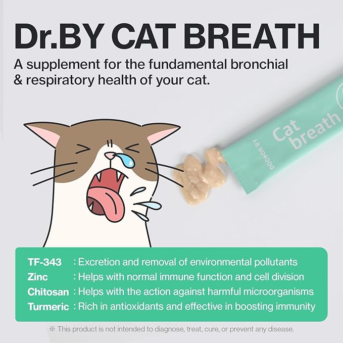 Dr.by Cat Breath Bronchial Supplements Cat Sneezing Treatment Asthma Cold Cough Nose Relief Respiratory&Immune Support with TF-343-30 lickable Formula Individually Packaged, Chicken (1 Pack (8.5OZ))