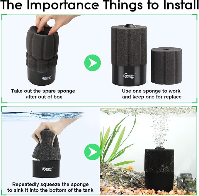 hygger Aquarium Sponge Filter 5-20 Gallon Small Fish Tank Filter for Turtle Breeding Fry Shrimp Snails Betta Air-Powered Filter with Reusable Biochemical Ball Spare Sponge Foam Filter