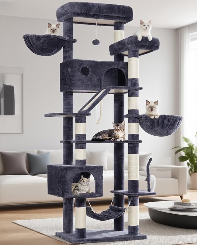 Cat Tree for Large Cats, 78.7"(200cm) Tall Cat Tower for Indoor Cats Multiple Cats with Large Top Perch, Cat Condo, Cat Hammcok, Cat Scratching Post, Dark Gray GCT031G