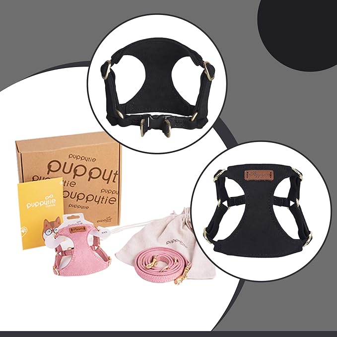 Puppytie No Pull Small Dog Harness with Multifunction Dog Leash,Lightweight Soft Adjustable No Choke Escape Proof Pet Harness Vest Pet Harness Vest,Black,S